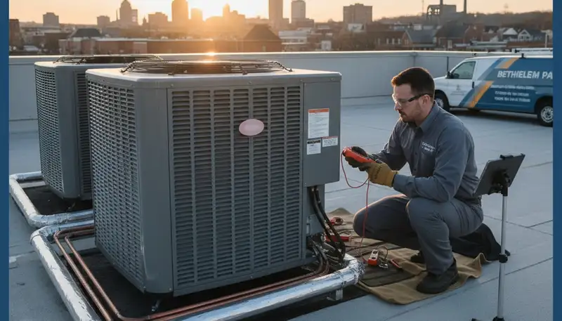 HVAC technician performing residential AC repair service in Allentown, PA