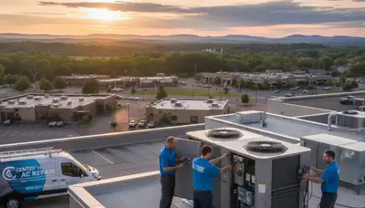 Professional AC repair technician servicing air conditioner in Allentown PA home