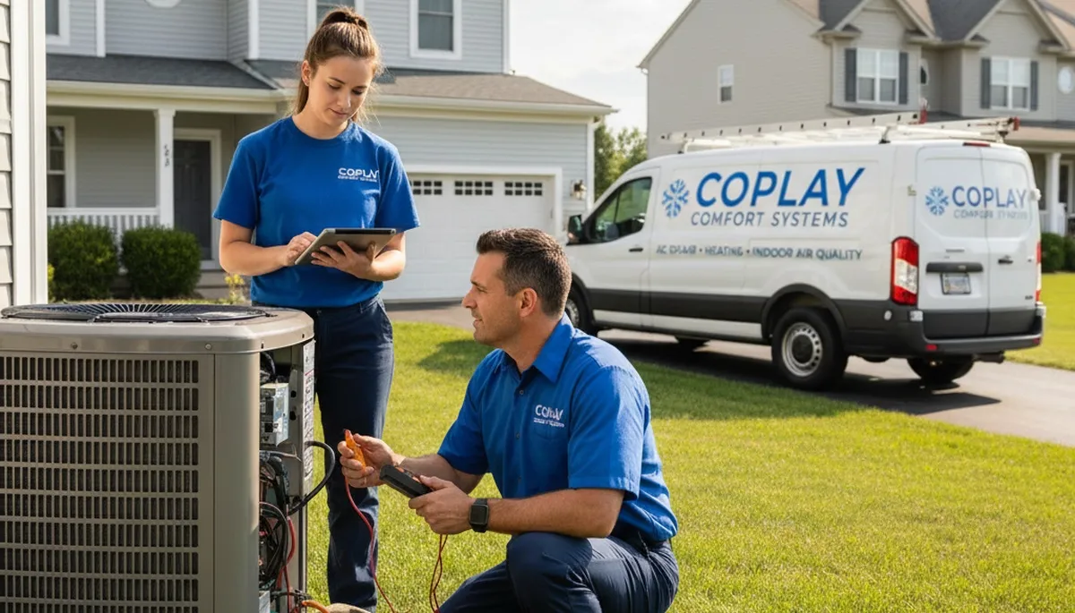HVAC technician repairing residential air conditioner unit in Allentown, PA