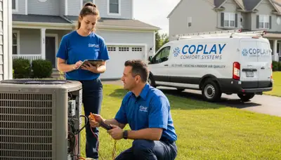 HVAC technician repairing residential air conditioner unit in Allentown, PA