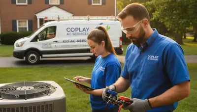AC repair technician servicing air conditioner unit in Allentown PA home