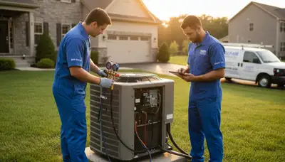 Professional AC repair technician servicing air conditioner in Allentown, PA