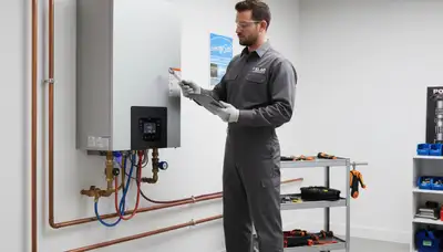 Technician performing boiler repair service in Allentown, PA for Five Star Cooling