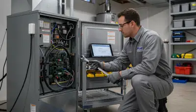 Technician performing furnace repair service in Allentown, PA home by Five Star Cooling