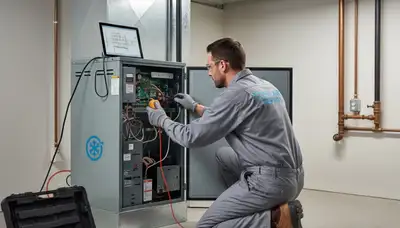 Technician performing furnace repair in Allentown, PA home - Five Star Cooling heating service
