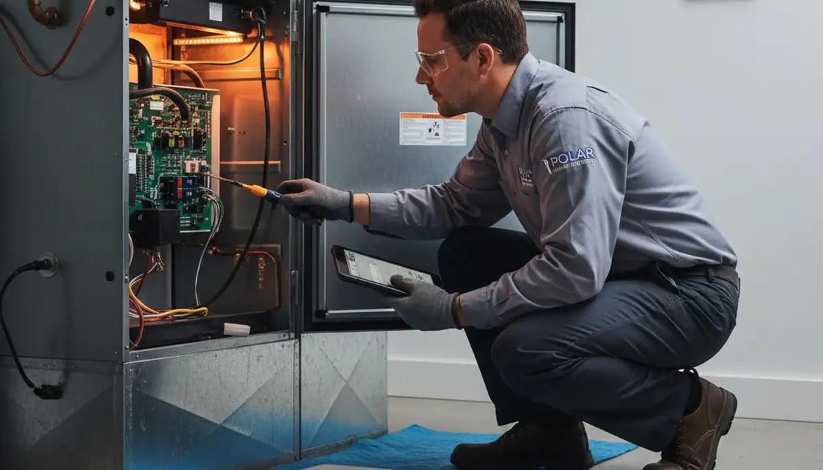 Technician performing furnace repair in Allentown, PA home for Five Star Cooling heating service