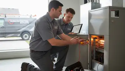 Technician repairing residential heating system in Allentown, PA for Five Star Cooling